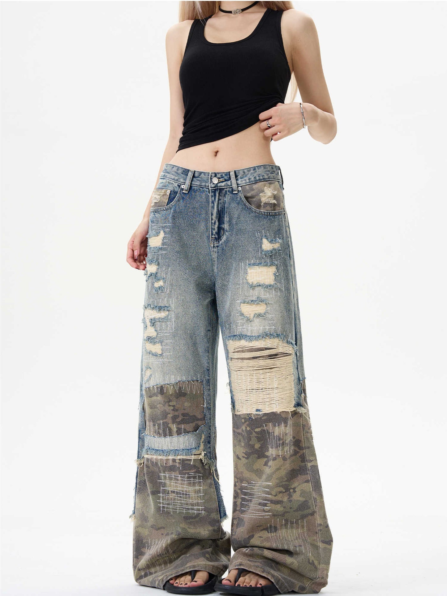 Camouflage Ripped Jeans